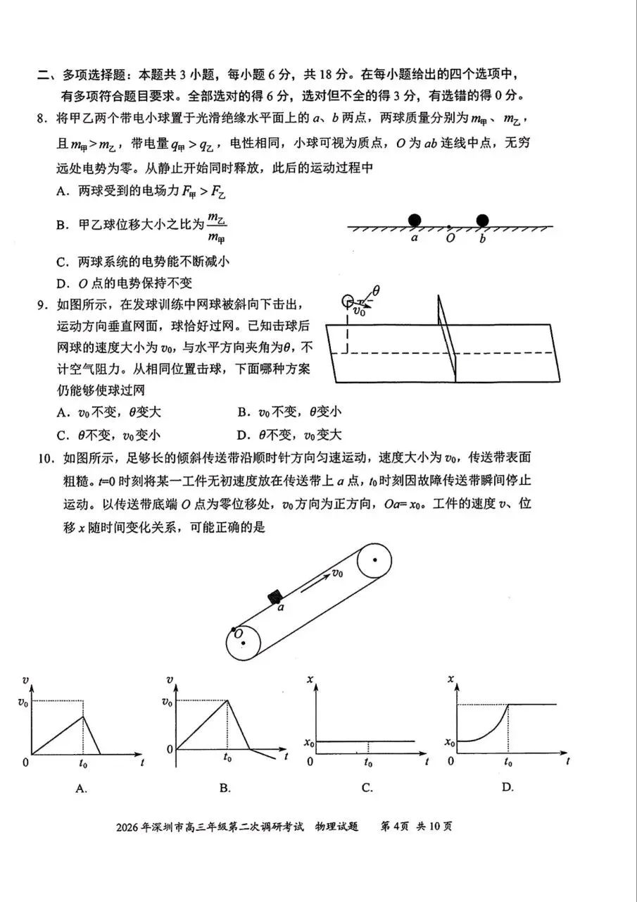 2026年4月深圳高三二模物理、历史试卷和参考答案 第4张