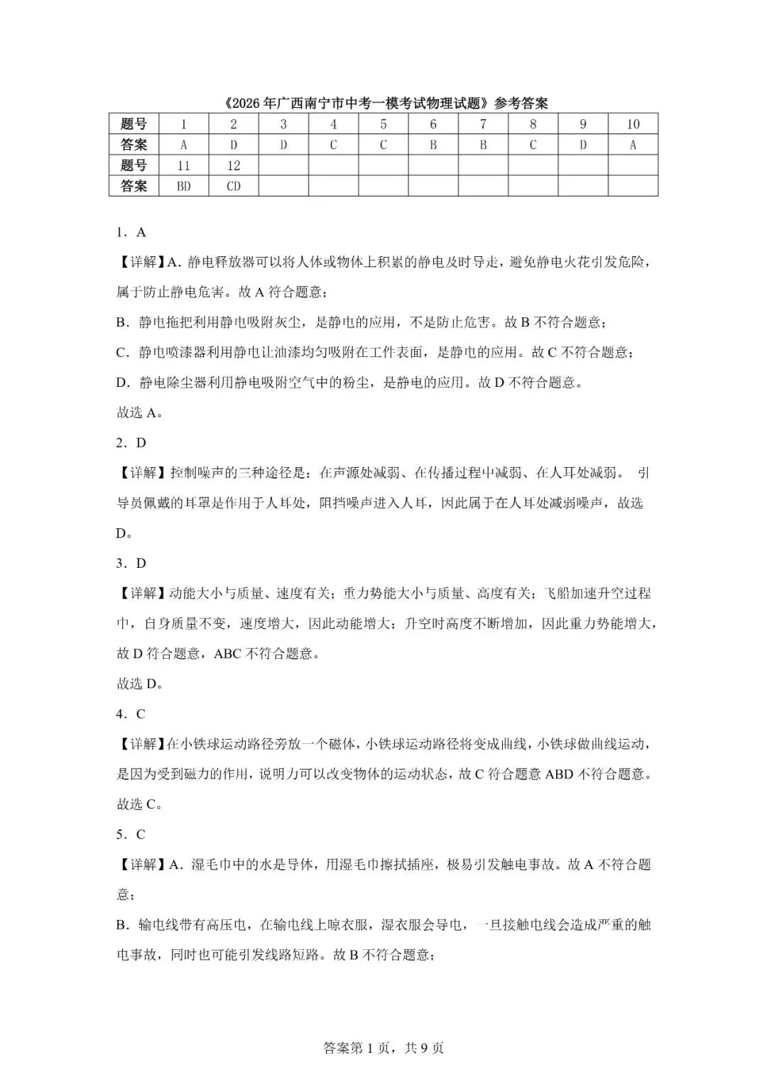 2026年广西南宁市中考一模考试物理试题 第11张