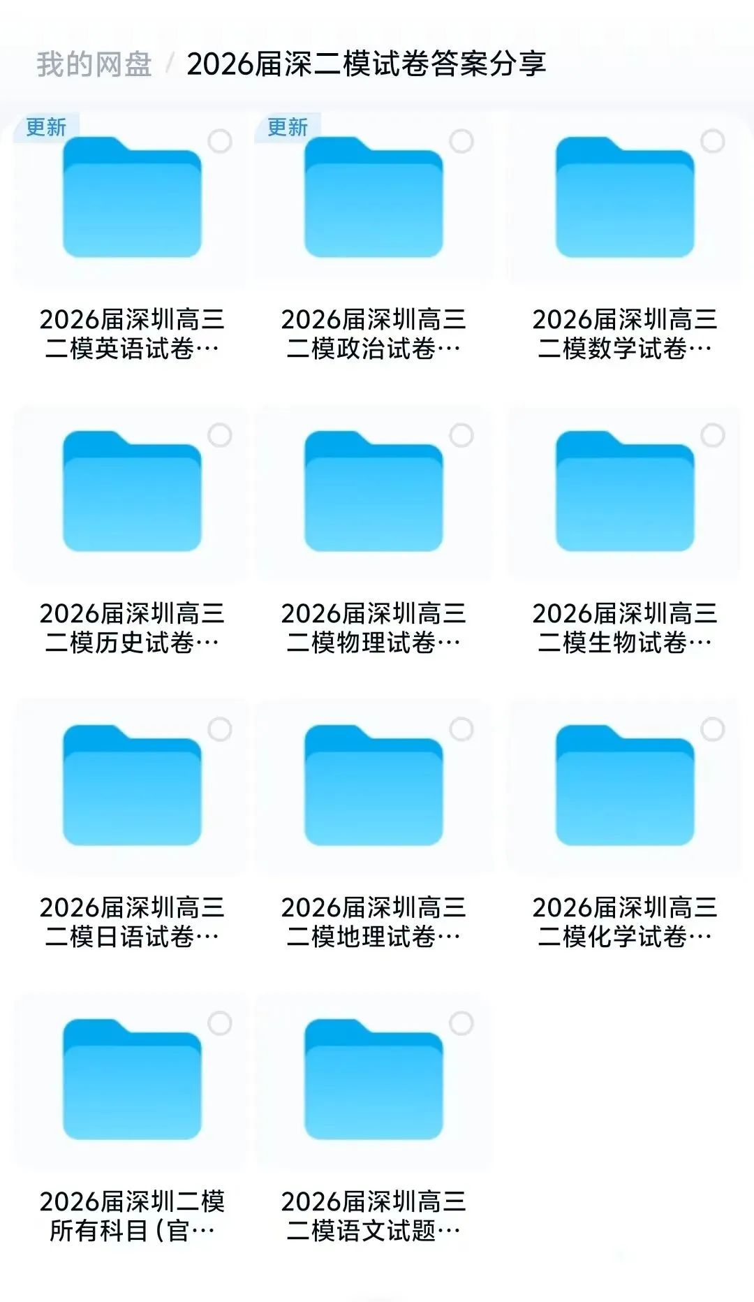 2026届深圳二模考试所有学科试卷及答案 第1张