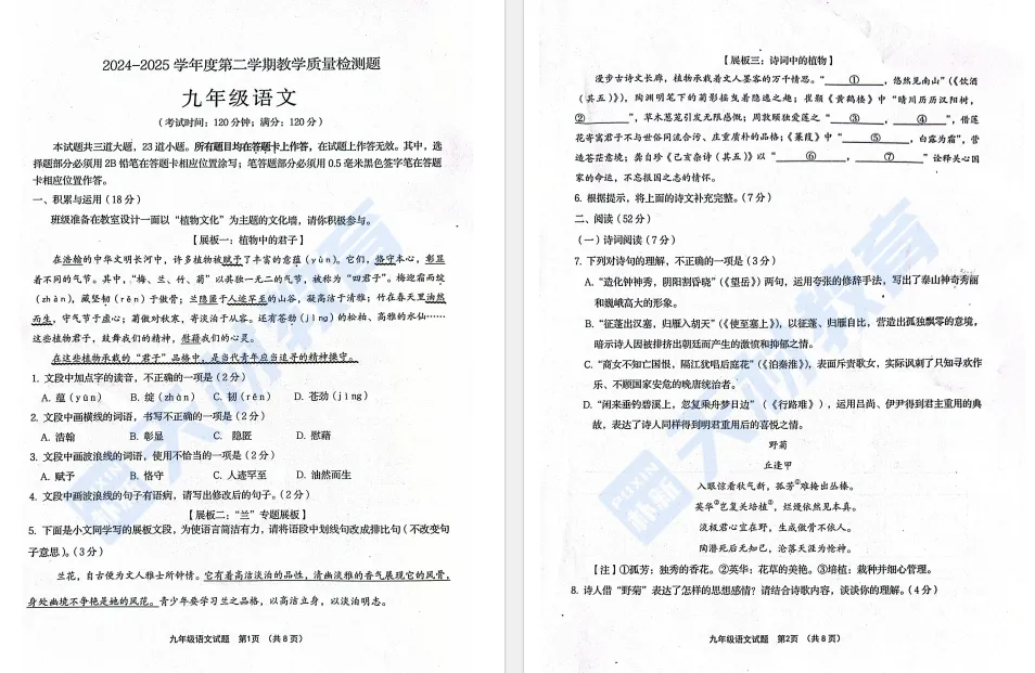 25年青岛中考各区二模语文、数学、英语物理、化学真题资料免费领取 第5张