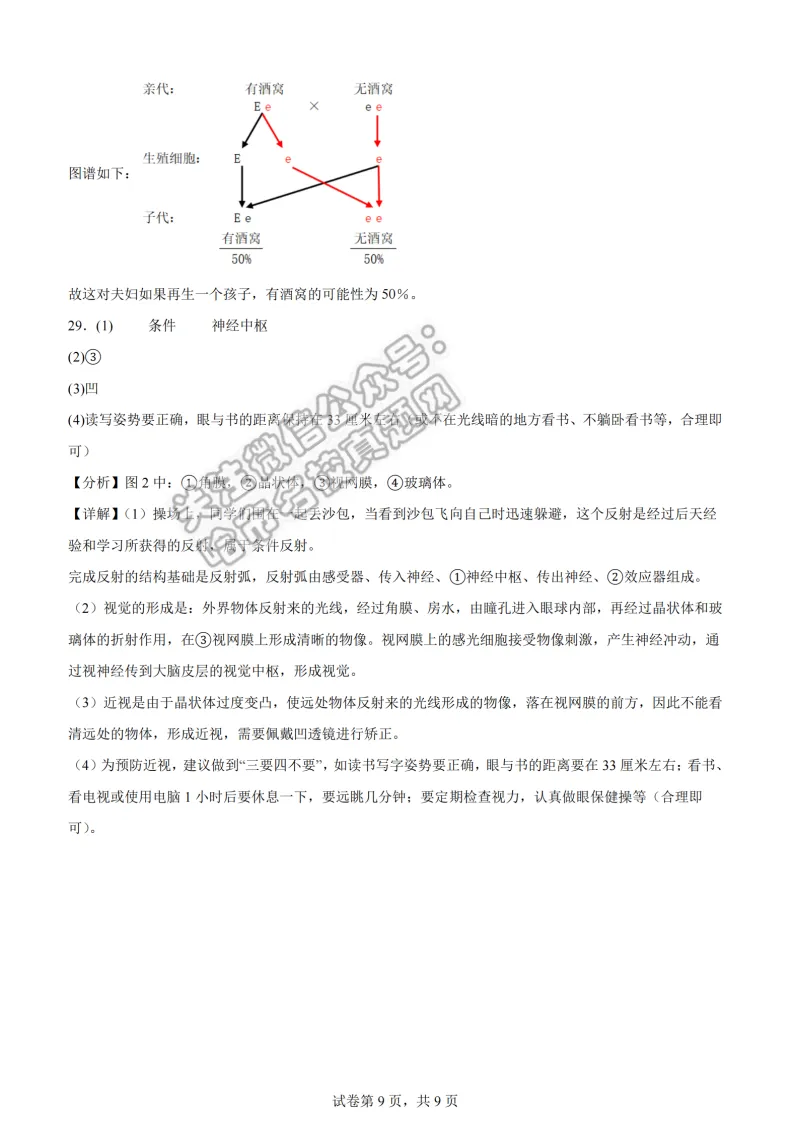 2026道里区八年级下生物一模 试卷+答案 第18张