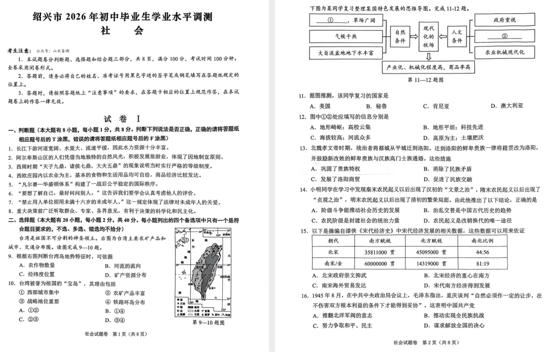 【社会一模】2026年绍兴社会一模试卷(含答案) 第1张