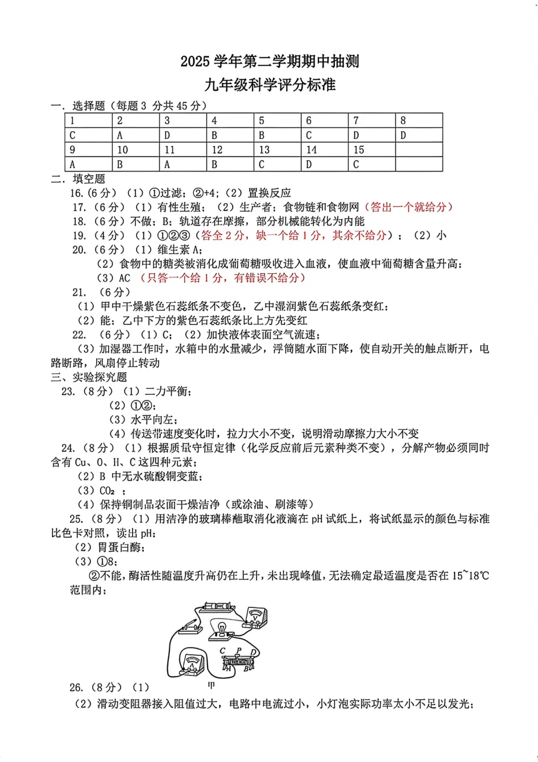 中考一模|2026年4月杭州富阳区中考一模试卷+答案全(内含下载链接) 第8张