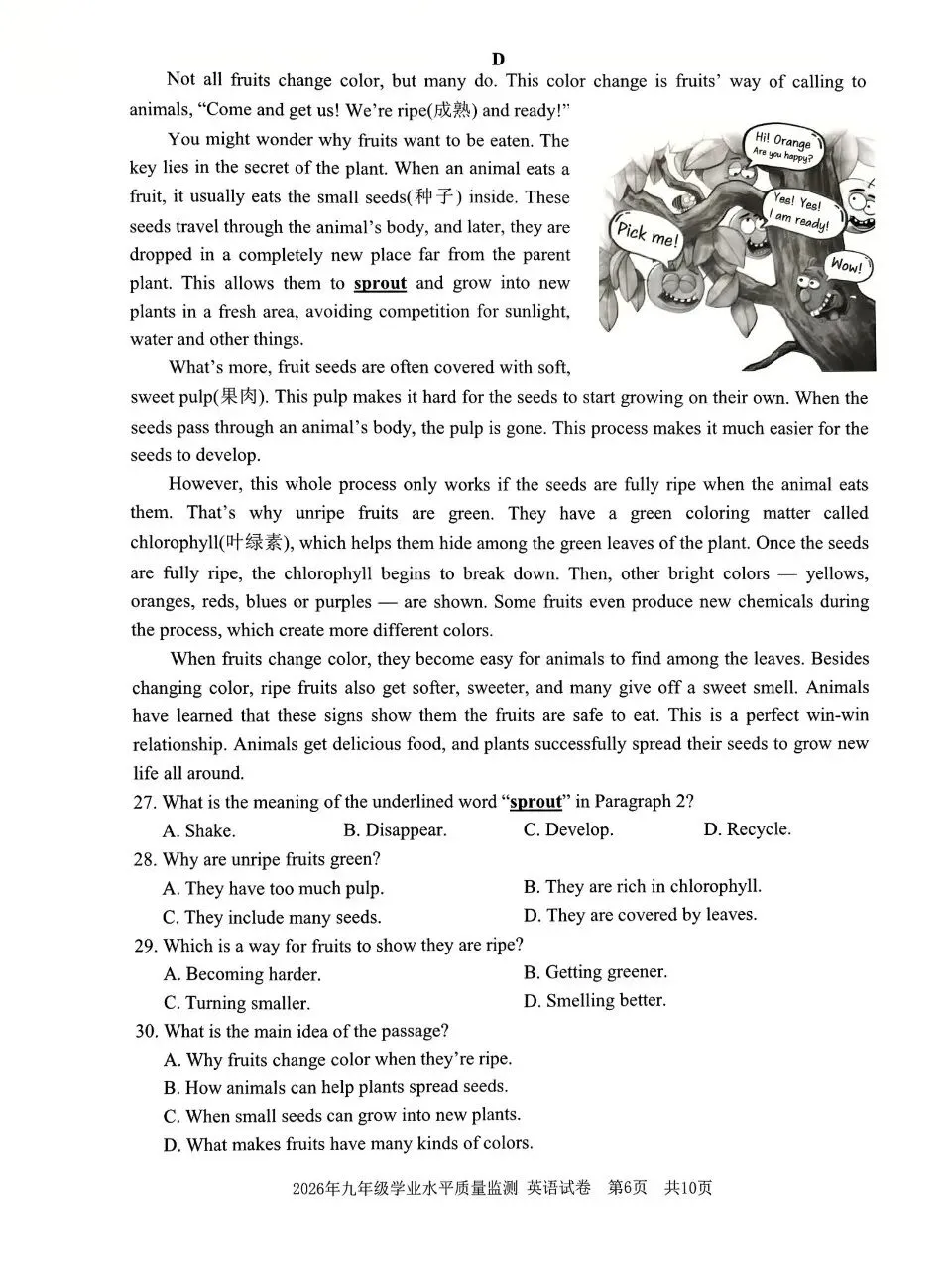 【2026年4月】宁波中考一模英语试卷&难度分析 第7张