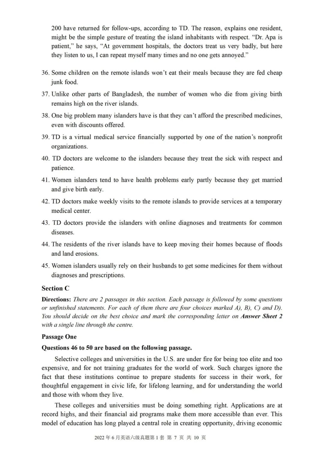2022年06月大学英语六级真题(第一套) 第7张