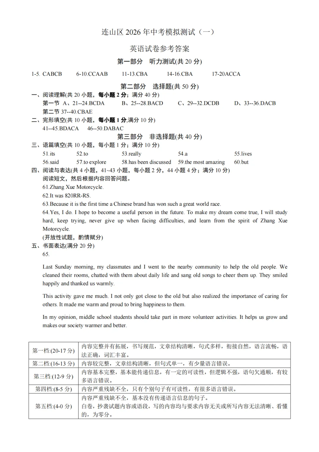 2026.4葫芦岛连山九年英语模拟试卷 第8张