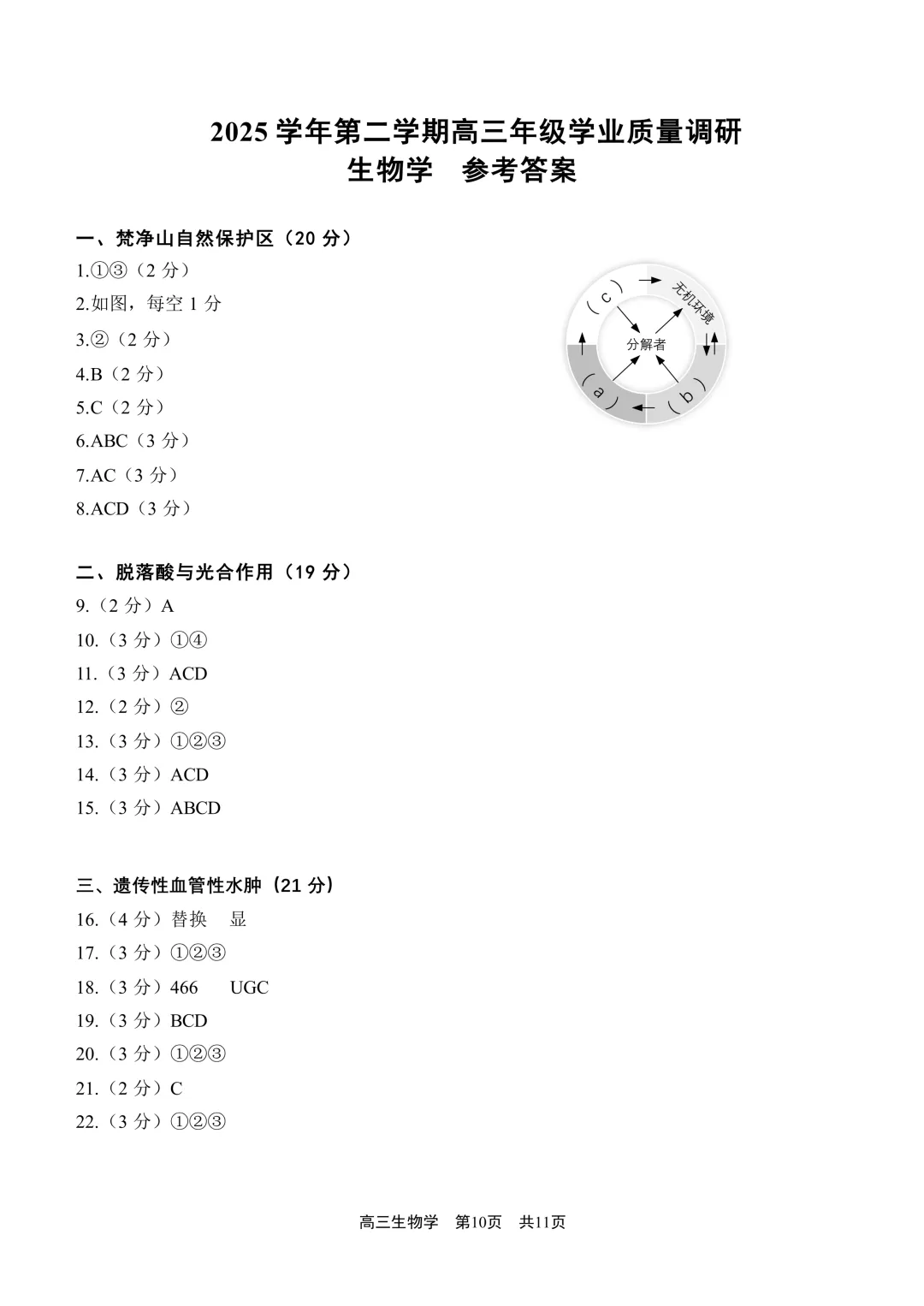上海市2026届青浦区高三二模生物试卷及答案 第10张