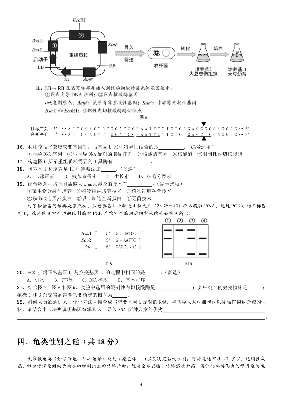 上海市2026届崇明区高三二模生物试卷及答案 第4张