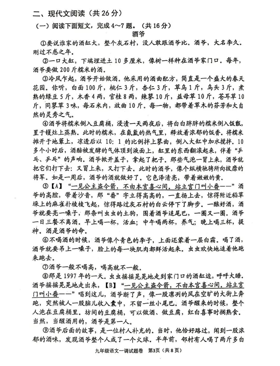 2026年南阳市中考一模(语文)试卷及答案 第3张