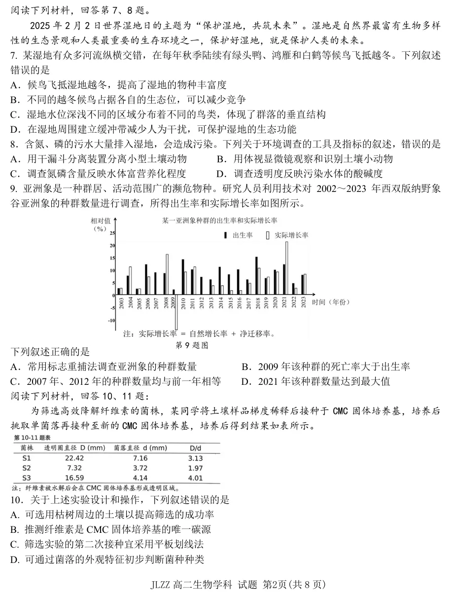 2026年4月金兰合作高二期中联考生物试卷、答案 第2张
