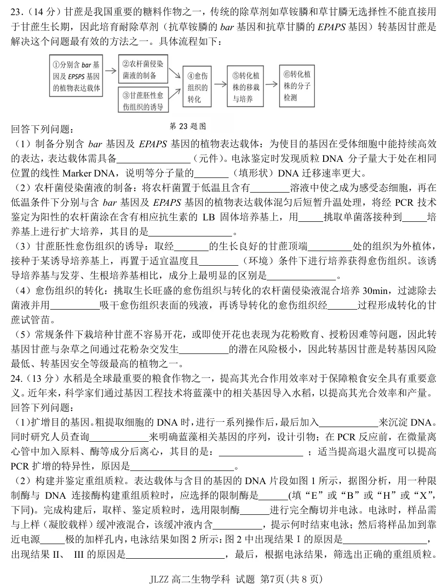2026年4月金兰合作高二期中联考生物试卷、答案 第7张