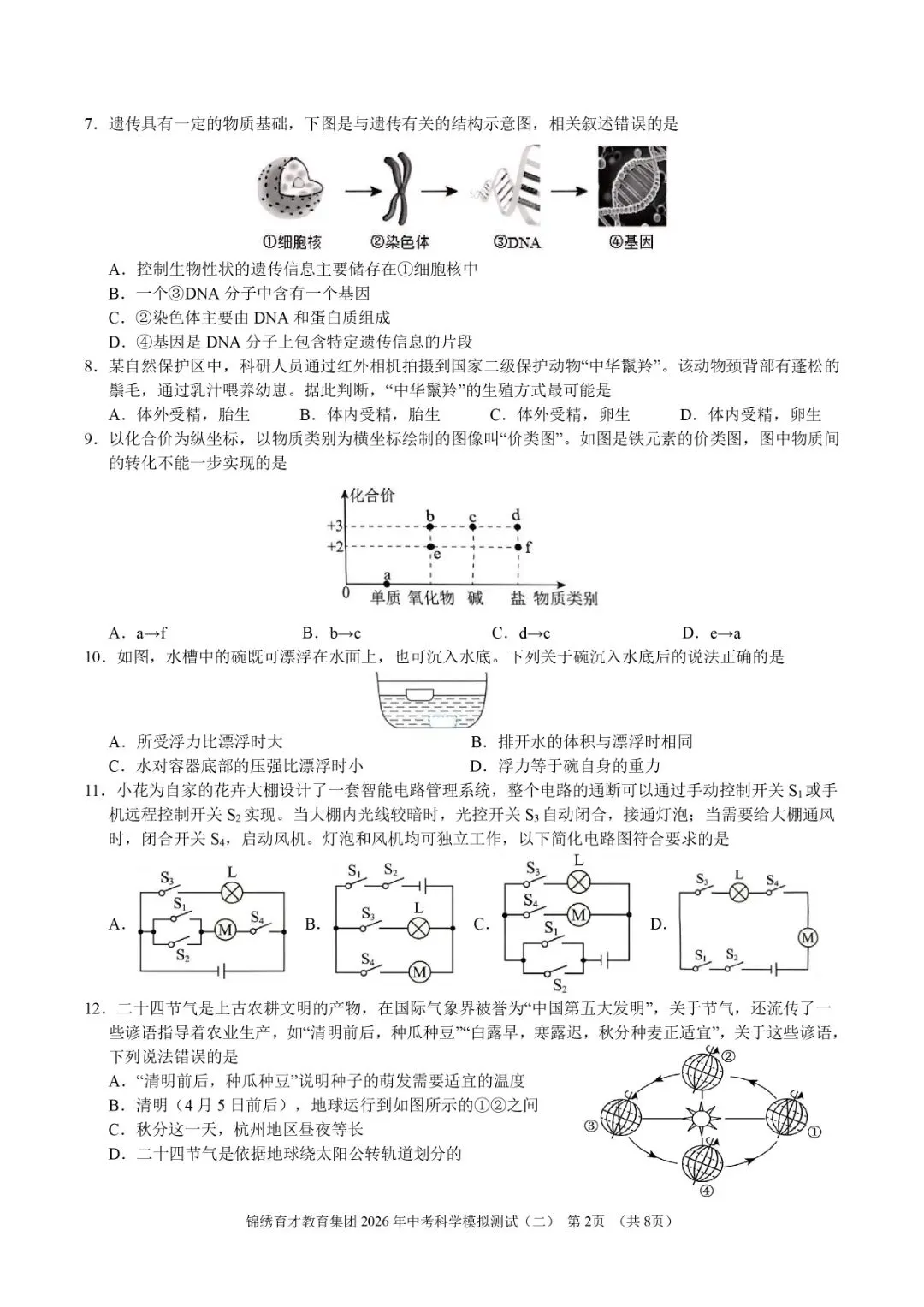 中考二模 | 2026年杭州市锦绣育才教育集团中考二模「全科」试题 第5张
