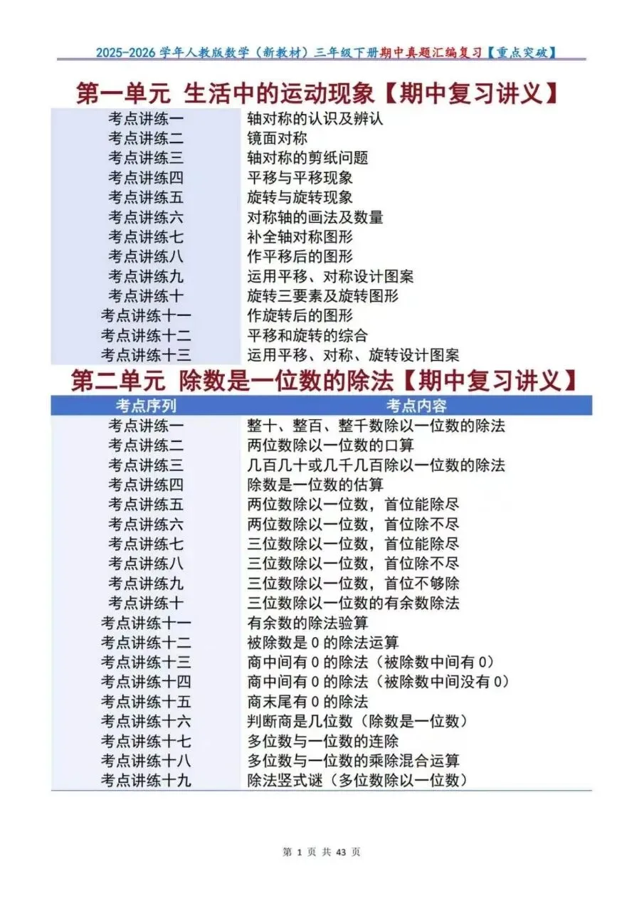 26新三年级下册数学期中复习讲义考点真题重点突破(人教版)含答案 第1张