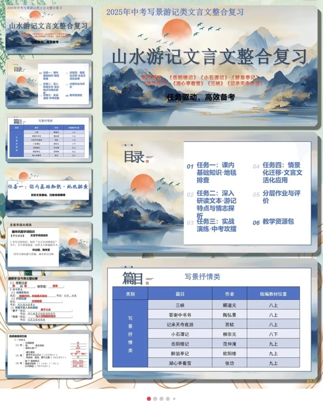 中考语文文言文复习陷入瓶颈?这套高分课件,拯救低效课堂|中考文言文分类复习,这样讲思路好清晰|岳阳楼记、小石潭记、醉翁亭记、三峡 第1张