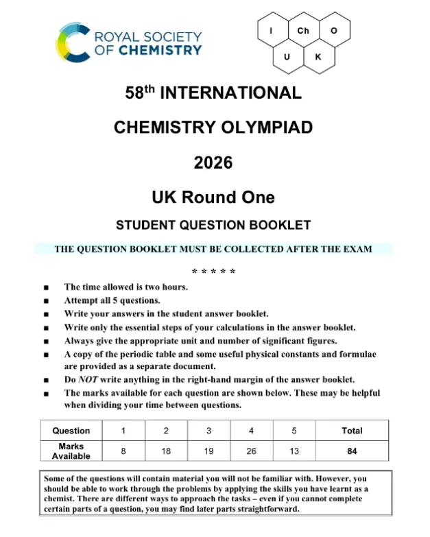 2026年UKChO真题解析&分数线!翰林新赛季UKChO课程 第1张