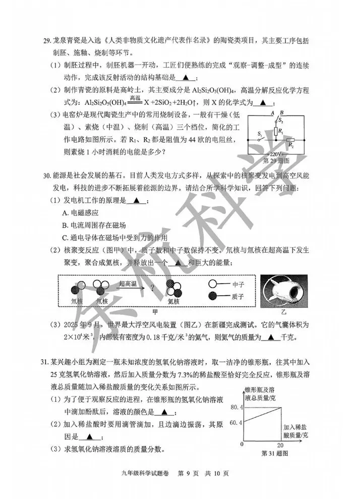 【中考模拟】浙江省丽水市2025学年第二学期初中适应性考试 九年级科学试题卷(一模)(附答案) 第14张