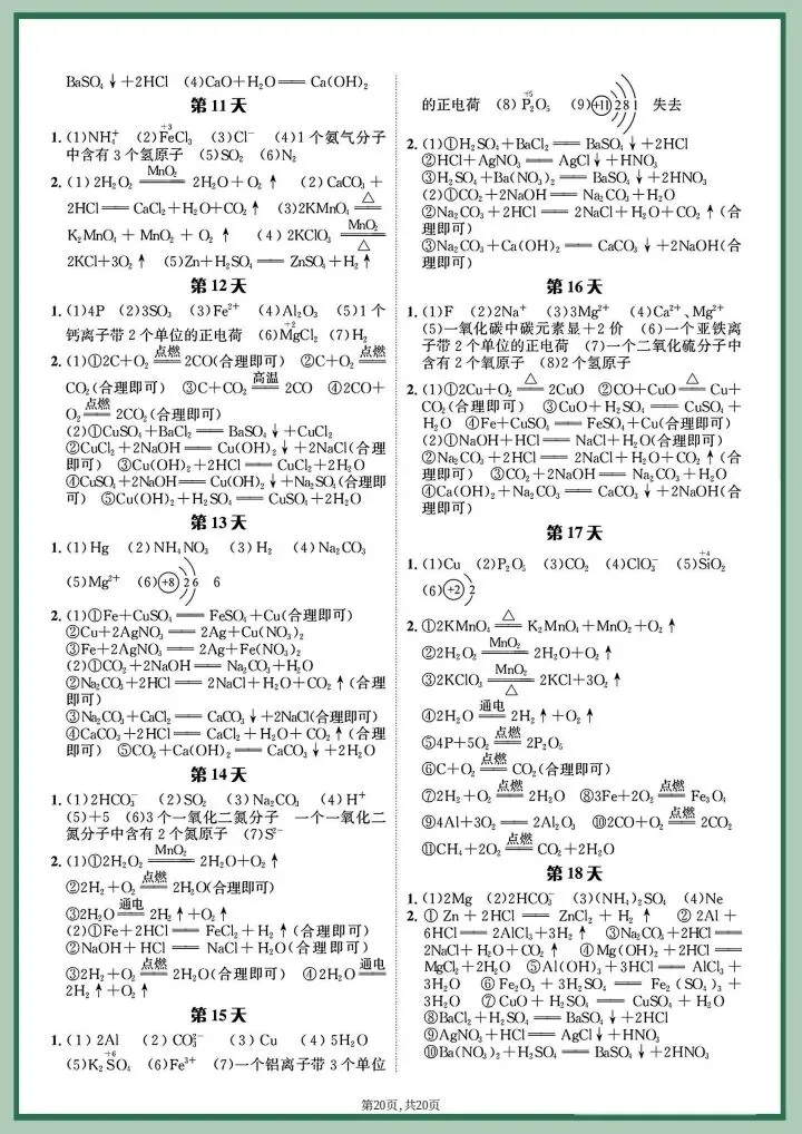 【中考化学】2026年中考化学《重点化学方程式每日一练》附详细解析版,完整电子版可打印! 第19张