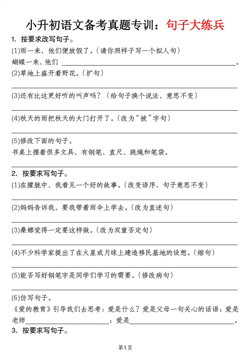 【2026春】六年级(下)小升语文备考真题专训:句子大练兵| 可下载打印 第4张