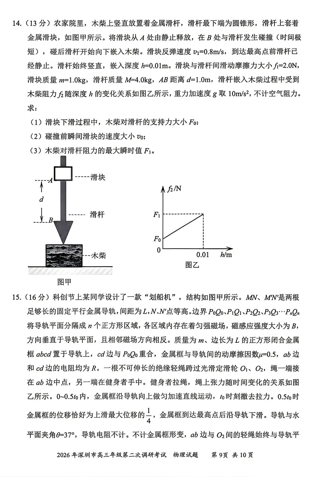 【物理/数学试卷+答案】粤·深圳市2026年高三年级第二次调研考试 第9张