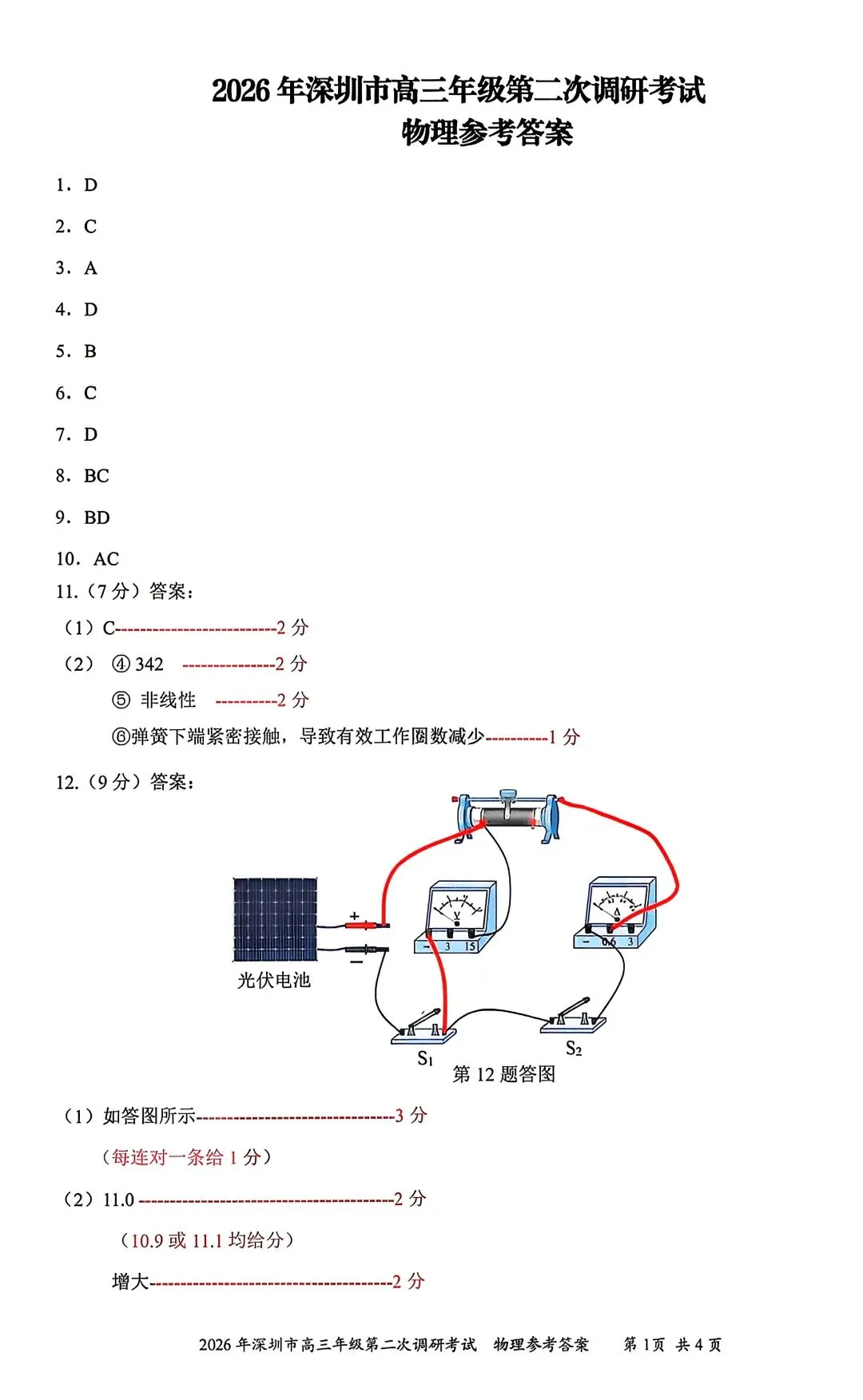 【物理/数学试卷+答案】粤·深圳市2026年高三年级第二次调研考试 第11张