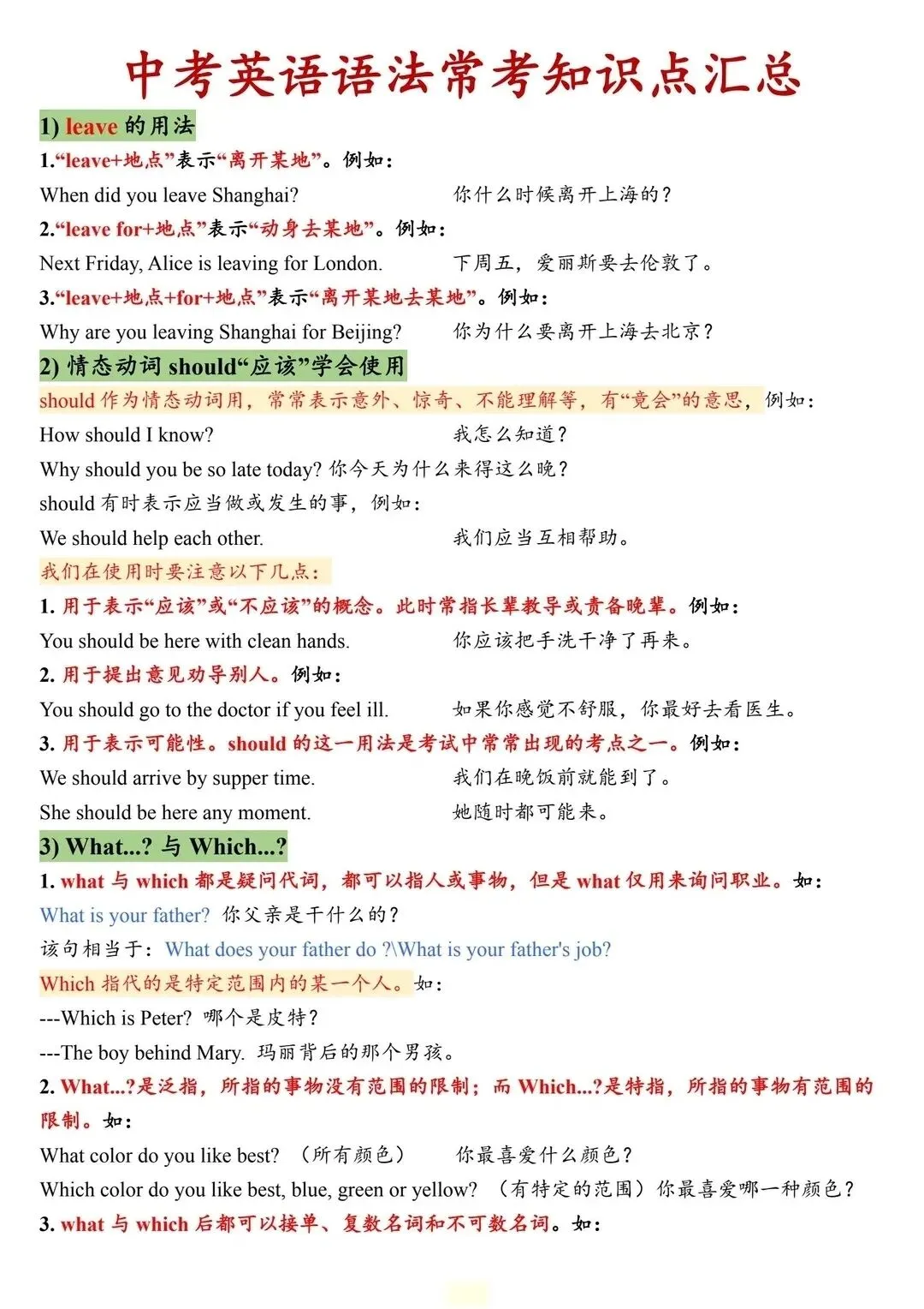 中考英语语法常考知识点汇总|中考语法干货|精简整理|冲刺必备 第1张