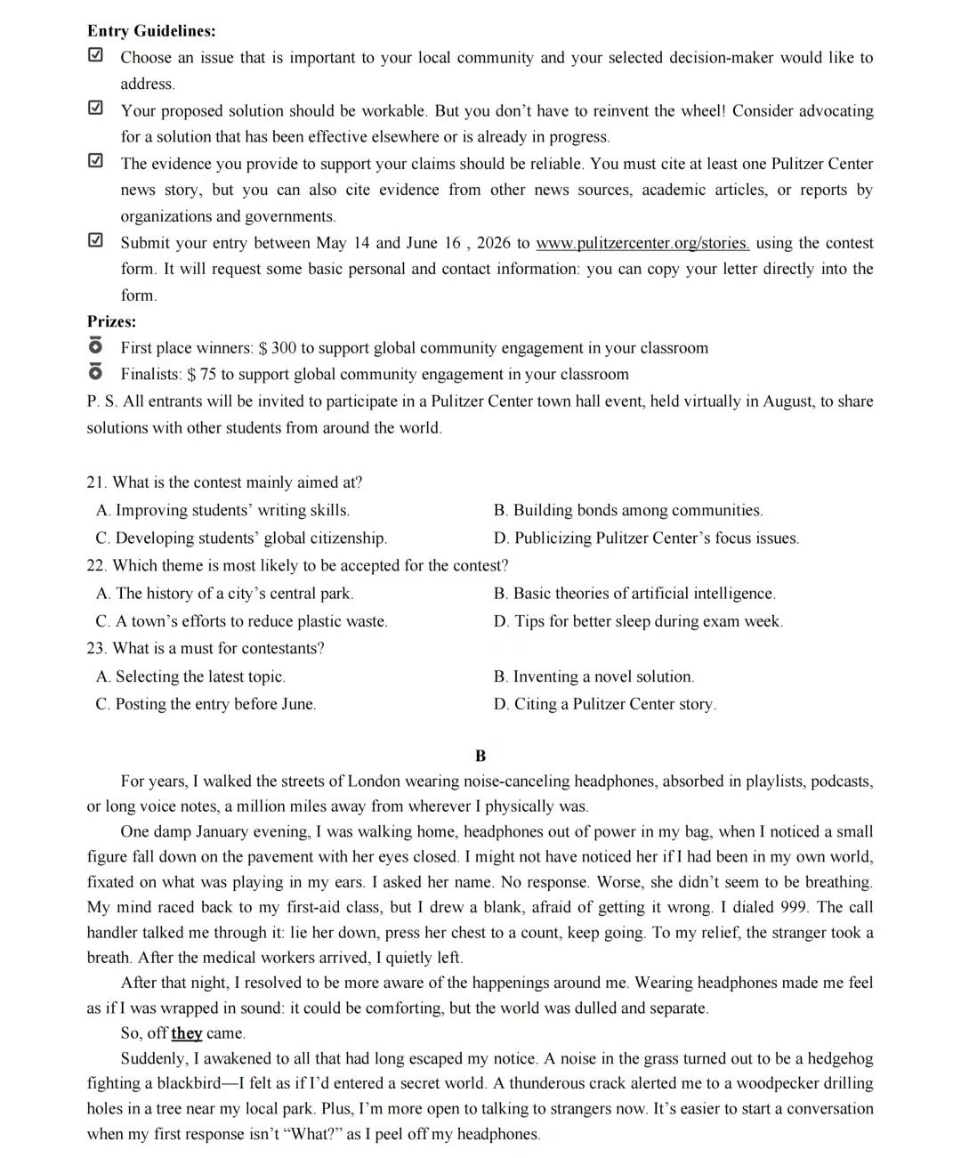 山东济宁市2026年高考第二次模拟考试英语试卷+听力音频+答案 第3张