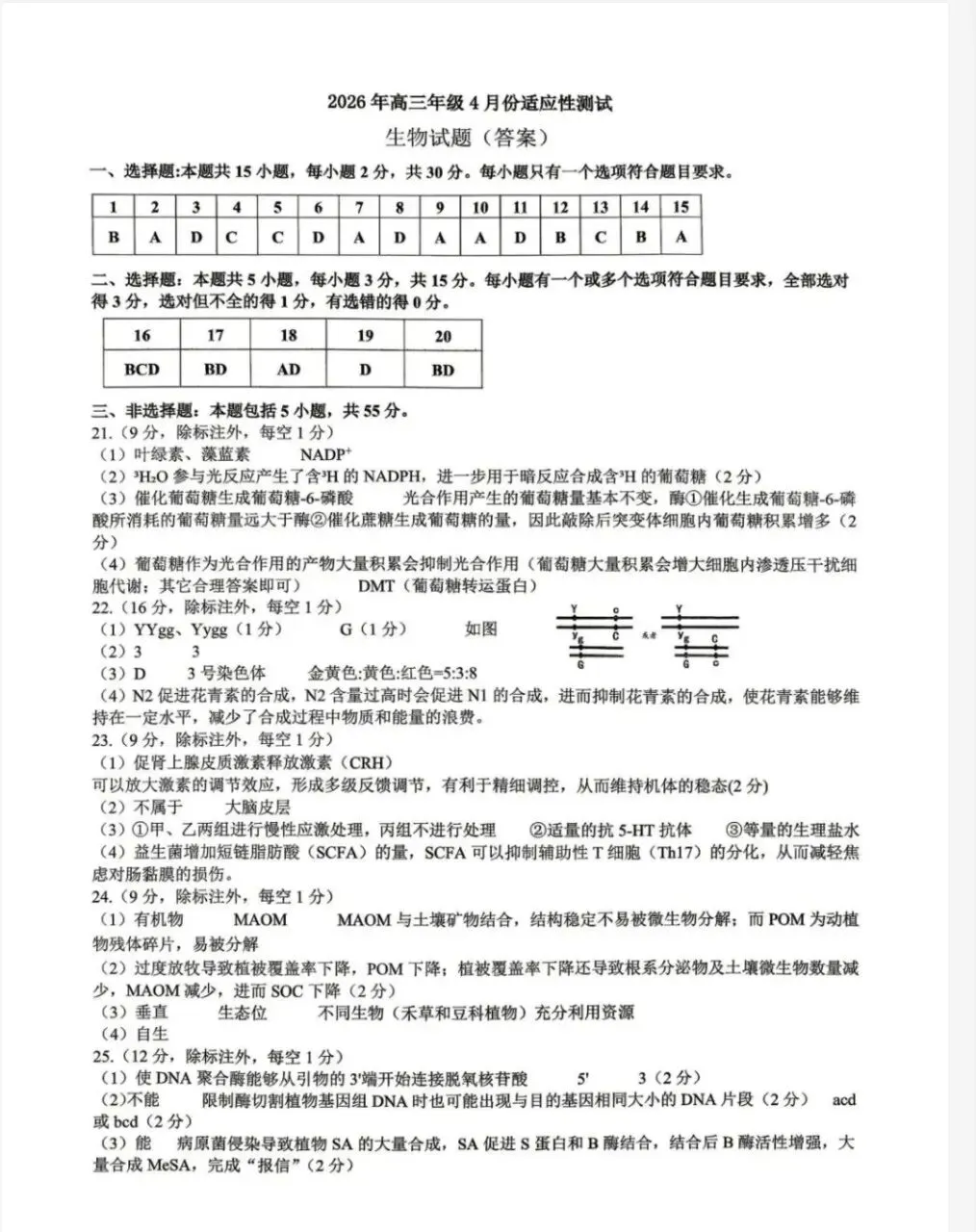 【东营二模】2026年山东东营二模生物试卷+评分标准 第2张