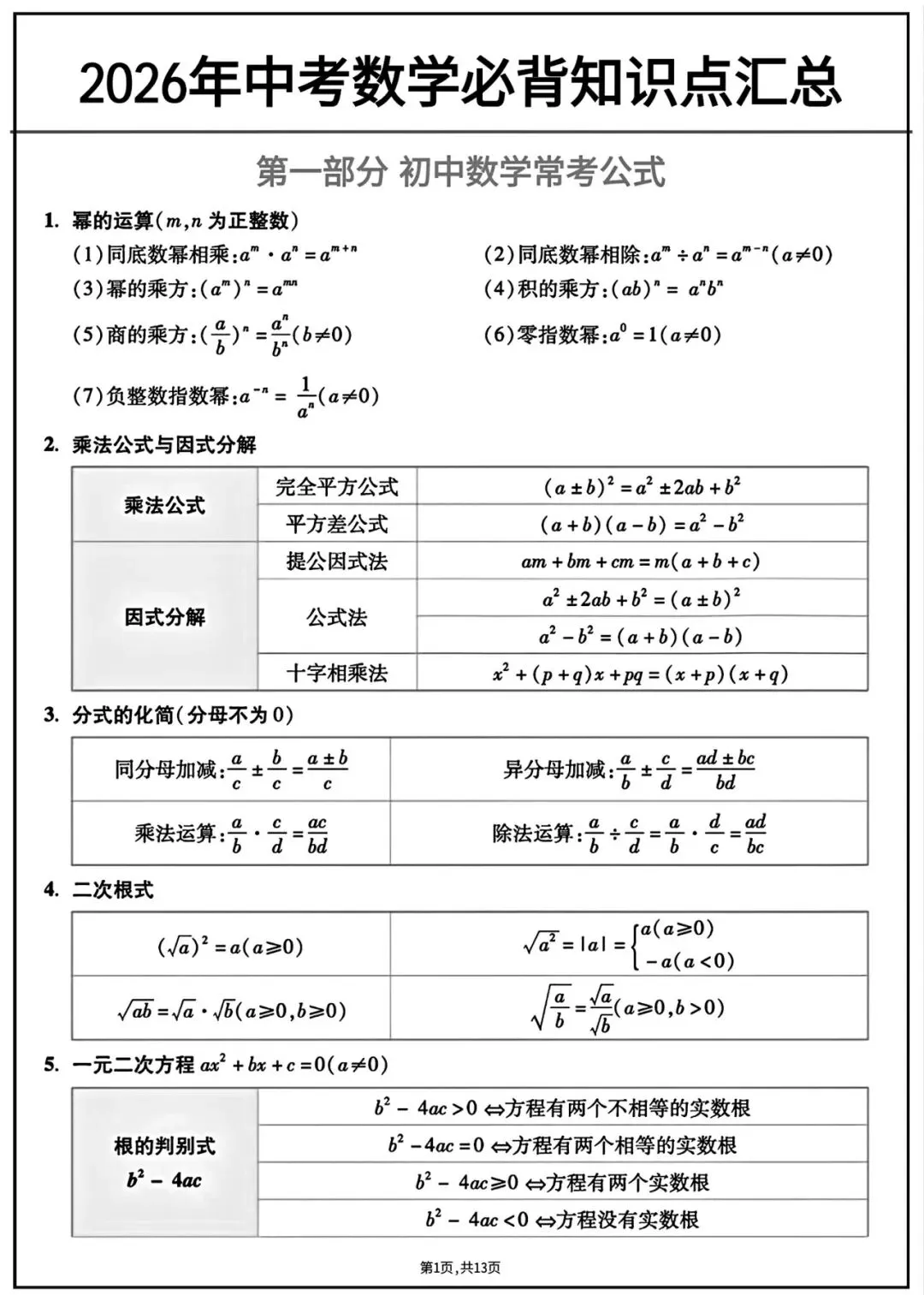 2026中考总复习数学知识点 第4张