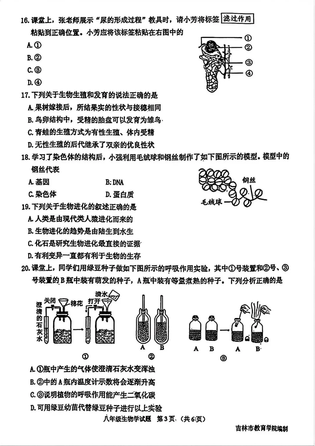 2025-2026吉林市初二生物一模试卷及答案 第5张
