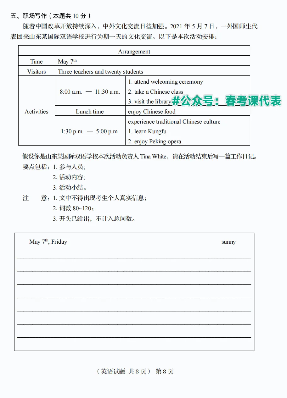 山东春考英语作文真题(2020-2025) 第6张