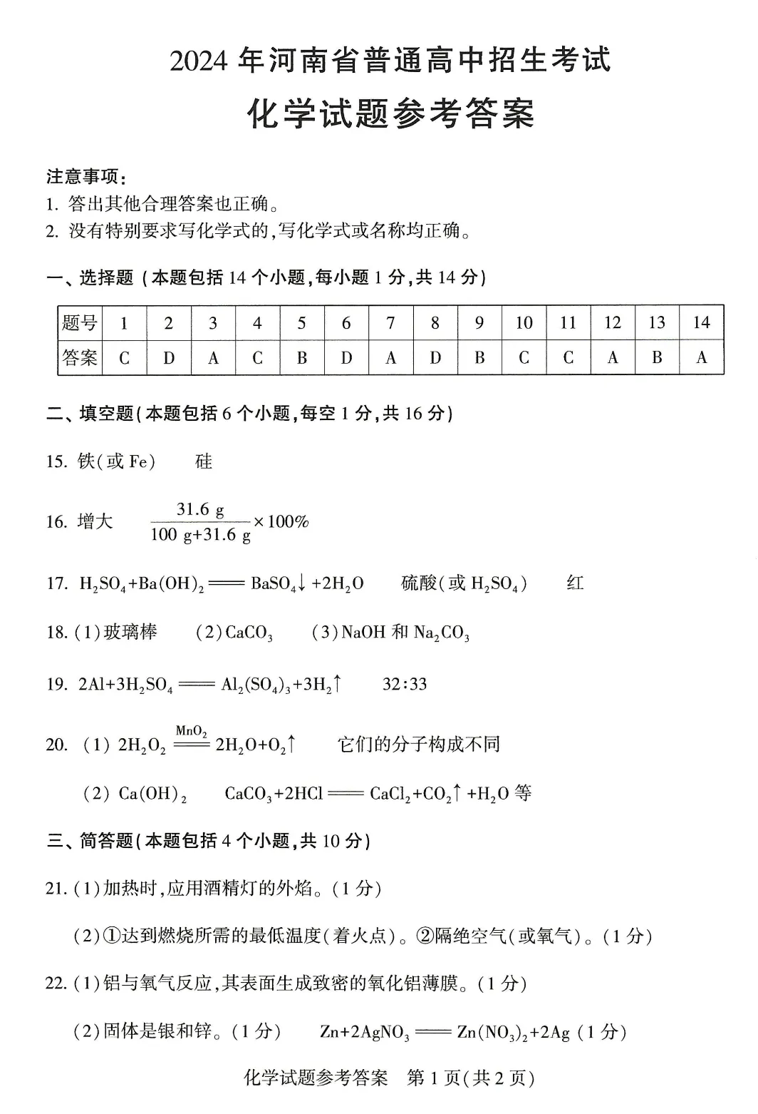 2024年河南省中考化学真题和答案 第7张