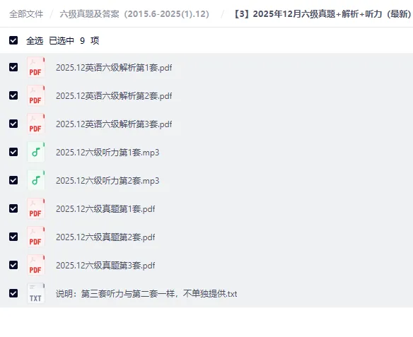 2025年12月最新英语六级真题及答案(2015.6-2025.12)|PDF电子版|备考题库 第2张