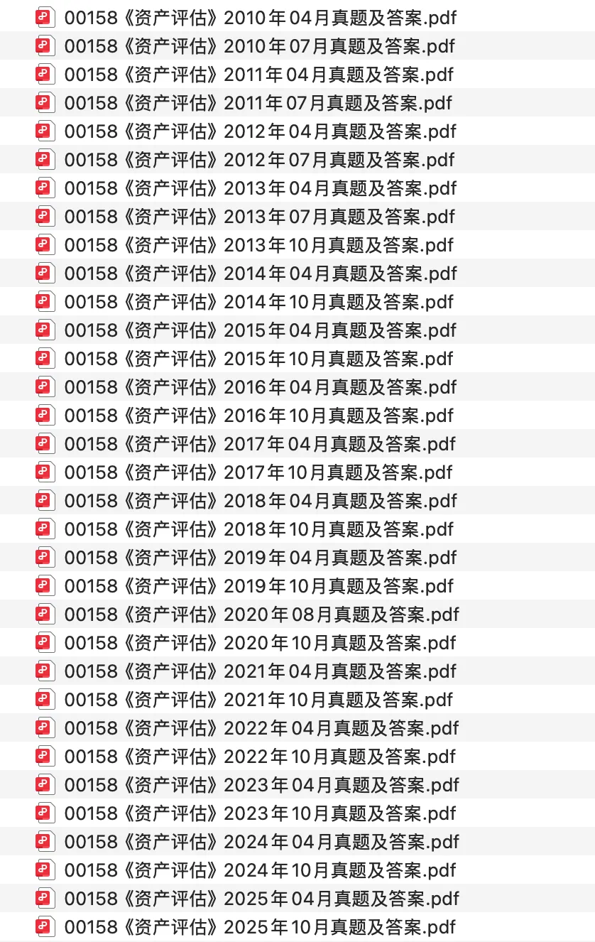 自考00158资产评估历年真题201004-202510,这十几年的卷子刷完,重点其实就那几个 第1张