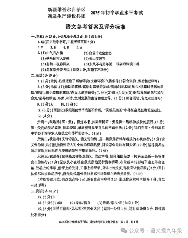中考真题|2025年新疆中考试题及参考答案 第9张