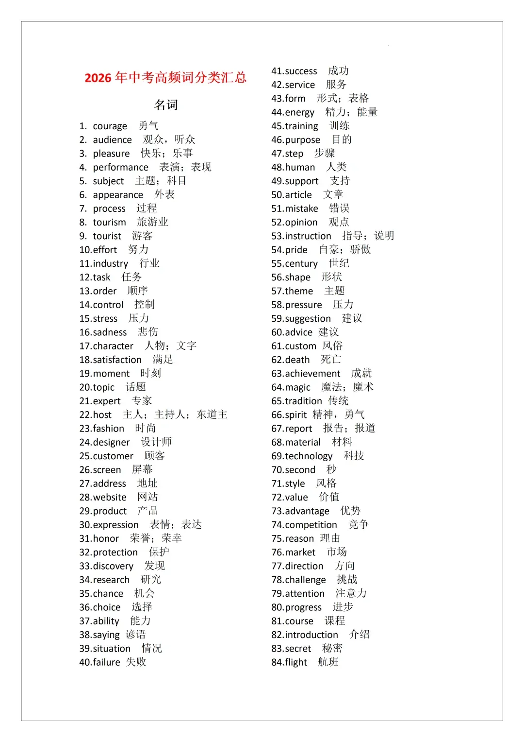 2026 中考必背|英语高频词词性分类整理 直接背 第1张