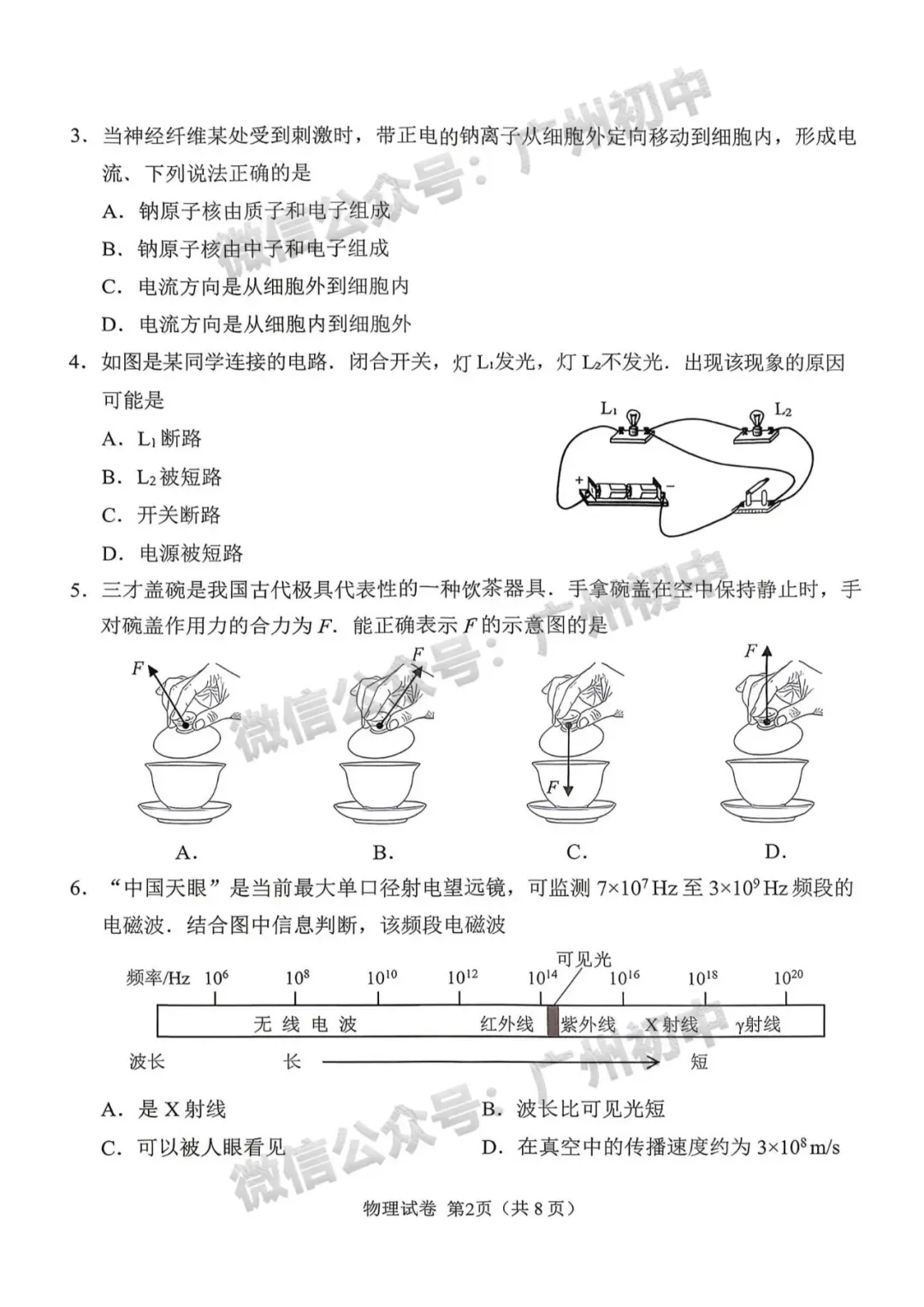 2026广州中考一模数学、物理、化学试题及参考答案出炉!(附电子版下载) 第8张