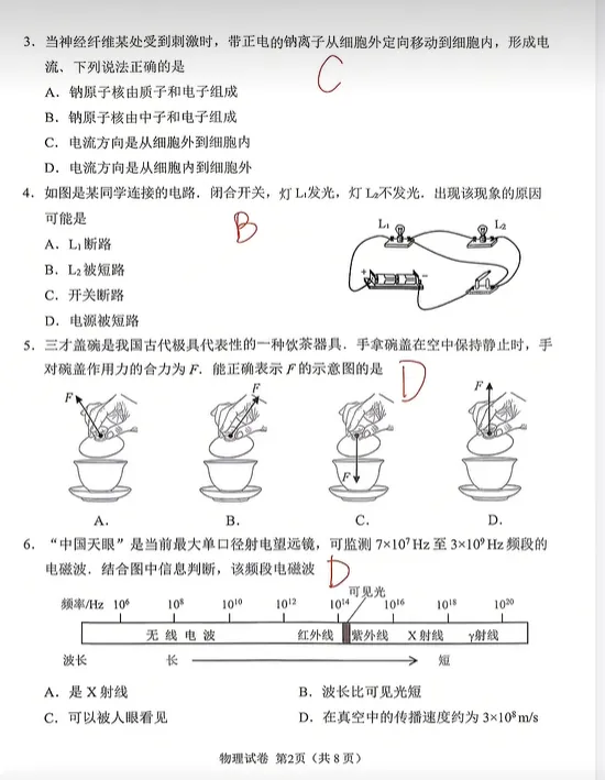 2026广州中考一模物理试卷(含答案) 第6张
