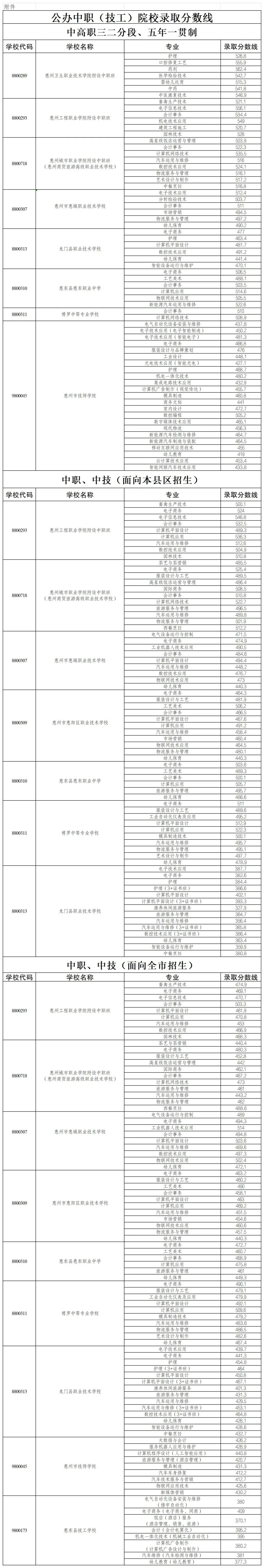 中考一模参考:2025年惠州市中考录取分数线全汇总 第8张