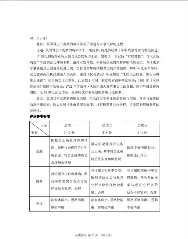 2026年甘肃省第二次诊断考试历史试卷及解析 第8张