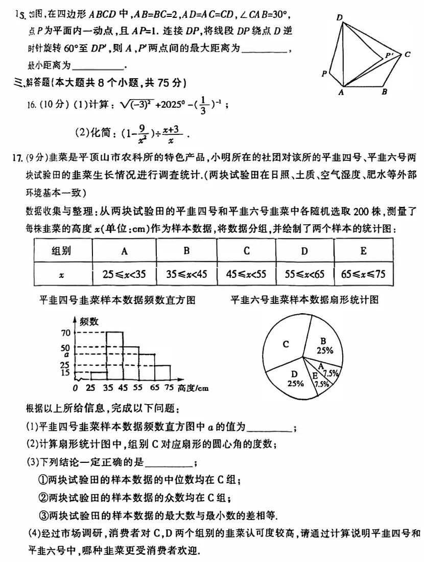 2025年平顶山市中考数学第二次模拟试卷及答案 第3张