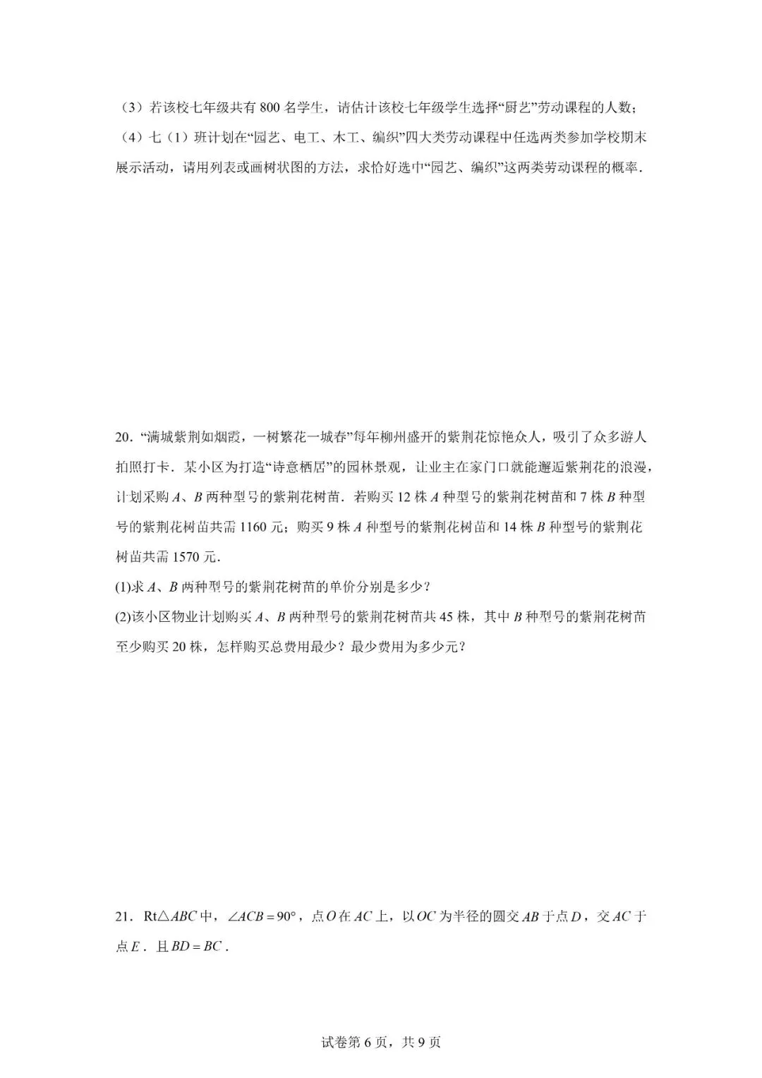 2026年广西柳州市初中学业水平考试模拟试卷数学 第6张