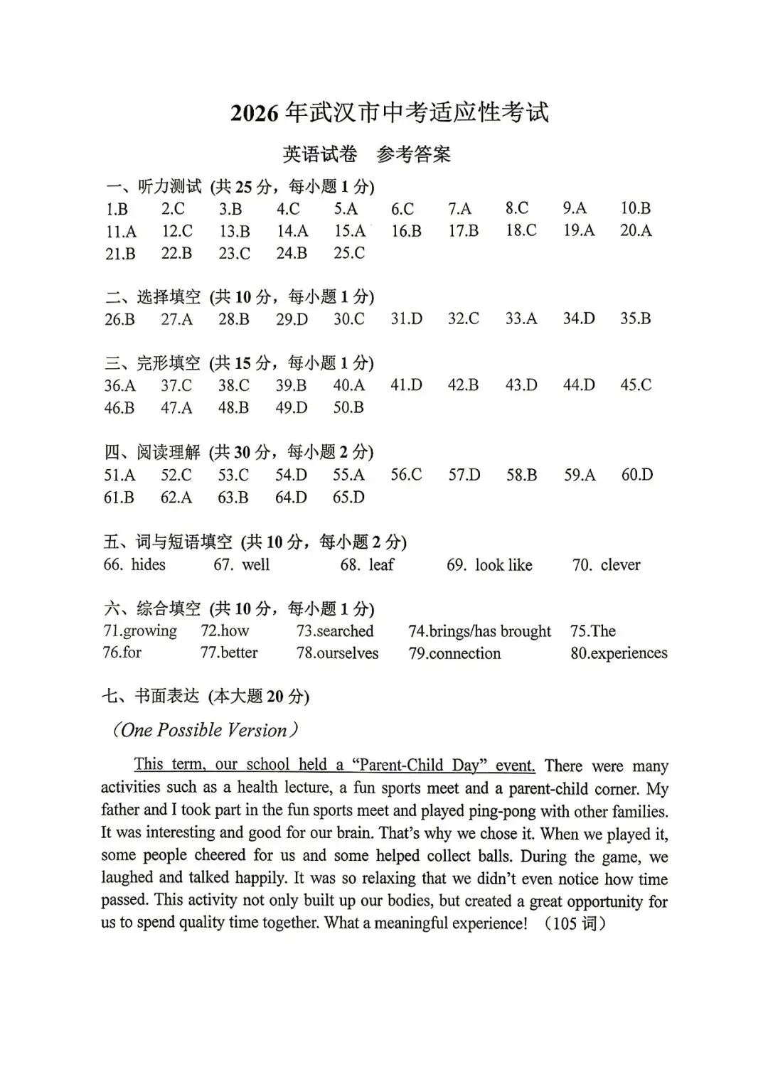 2025年武汉市初三四调英语试卷高清图片(含听力、听力稿和标答) 第16张