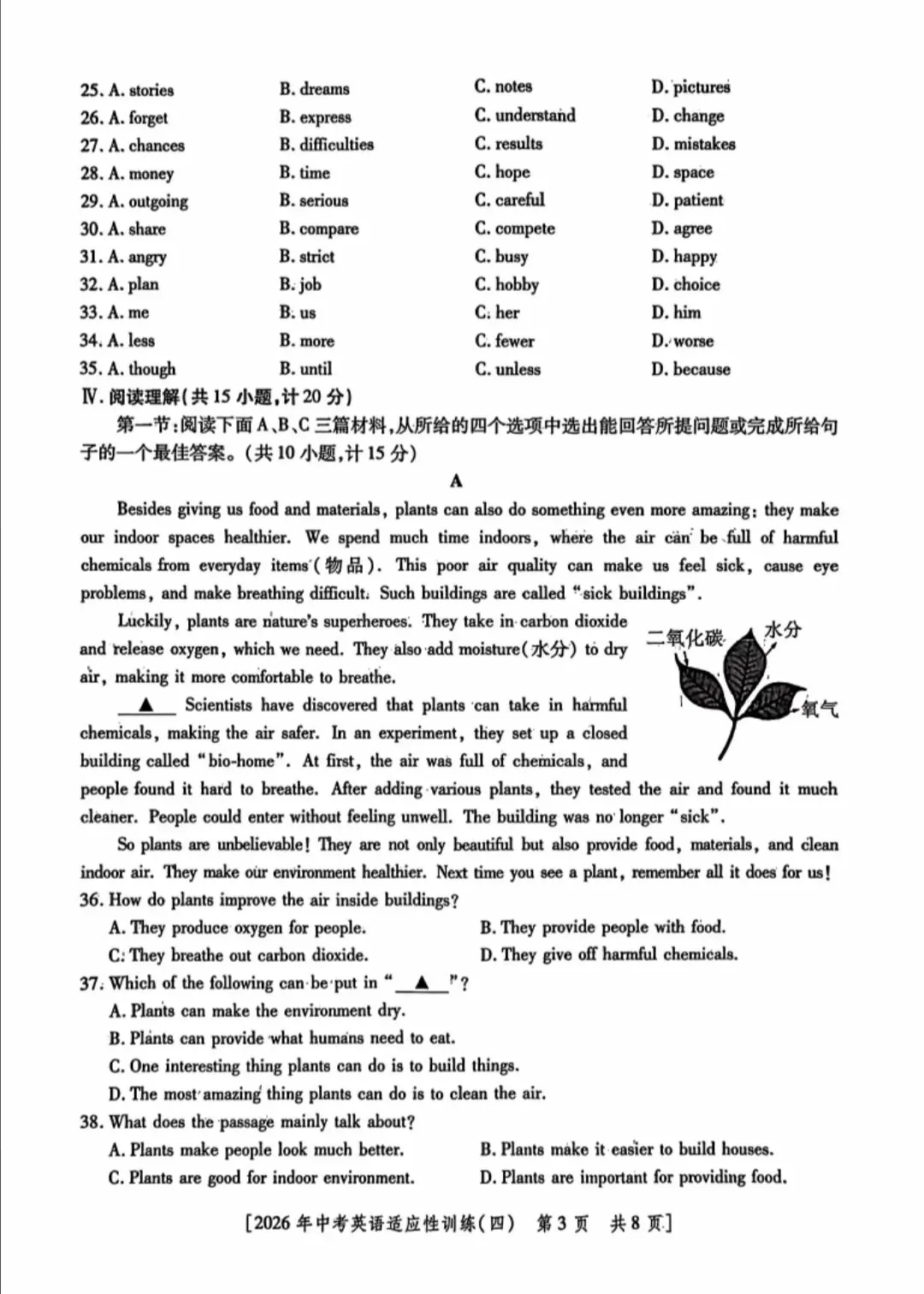 26年陕西中考英语适应性训练(四)原卷及解析 第3张