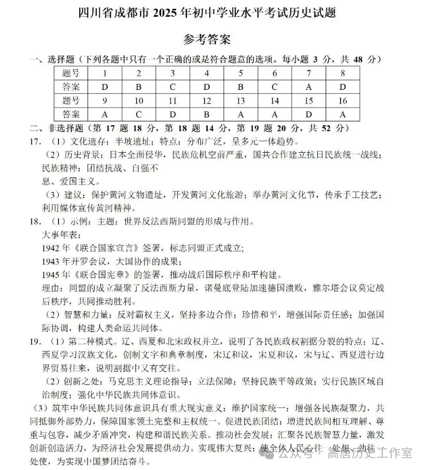 2025年成都中考历史真题及参考答案 第7张