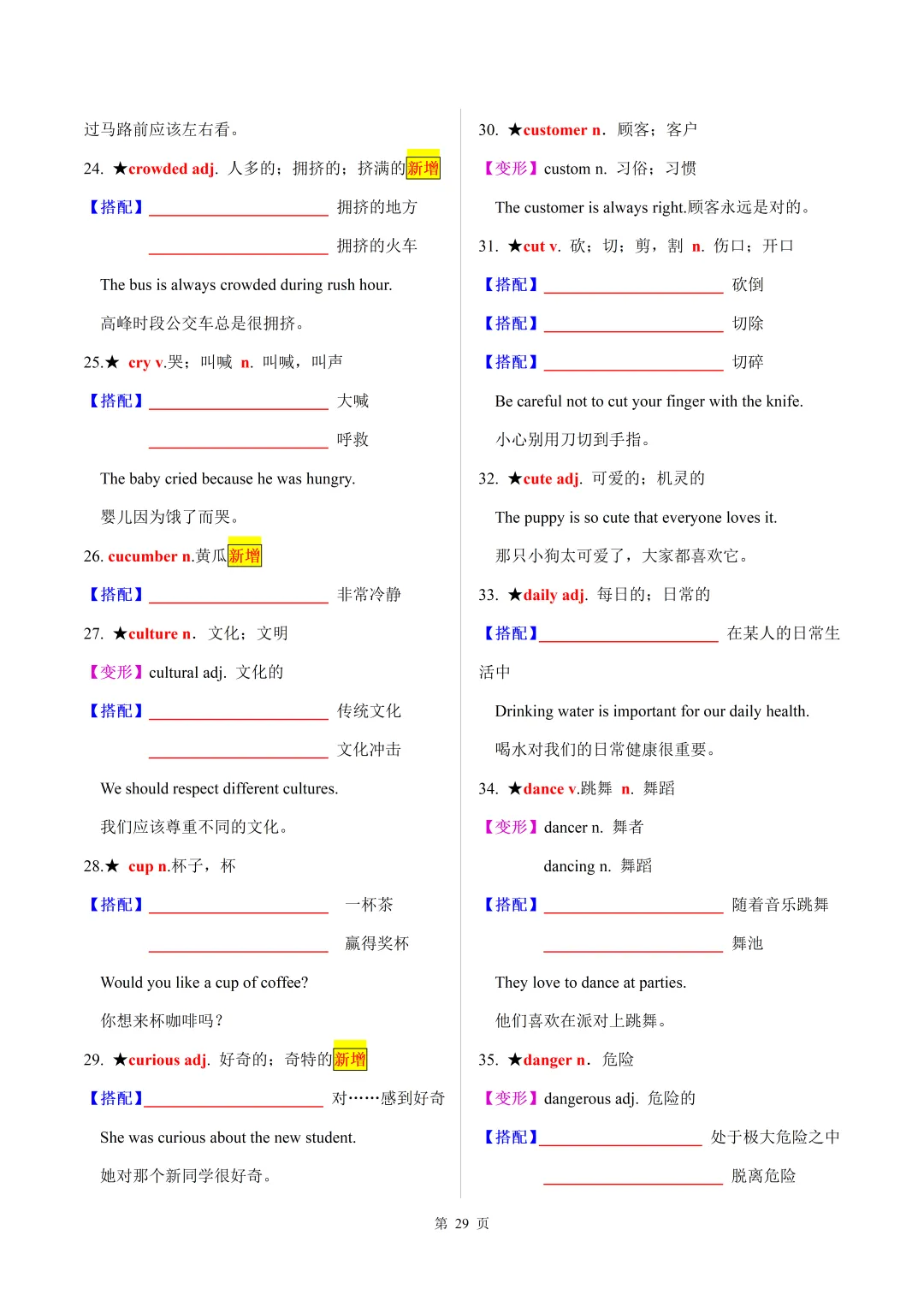 2026年中考英语【30天熟记中考课标1600词】默写版 第29张