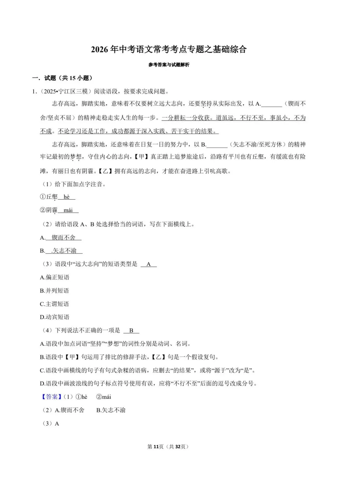 2026中考语文考点专项练习|基础综合专题(可下载打印) 第12张