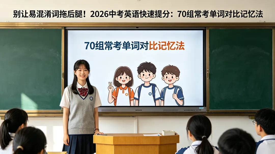 别让易混淆词拖后腿!2026 中考英语快速提分:70 组初中常考易混单词对比记忆法 第1张
