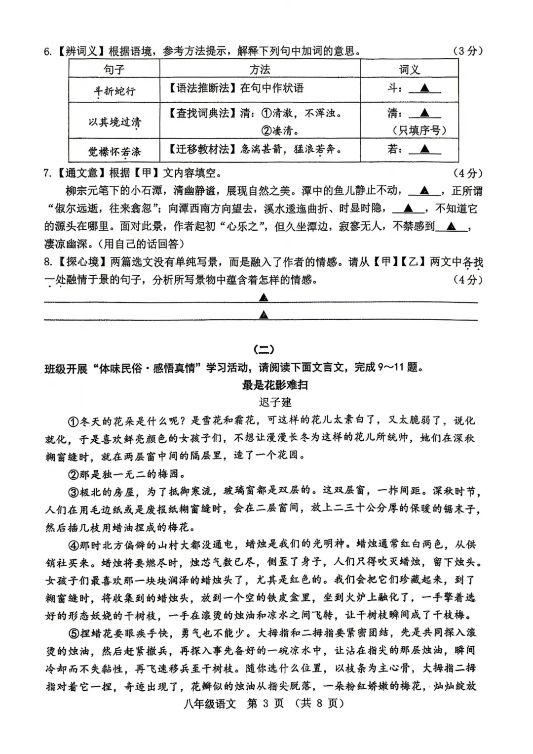 山大附中八年级下学期期中试卷【语文】试题及答案 第3张