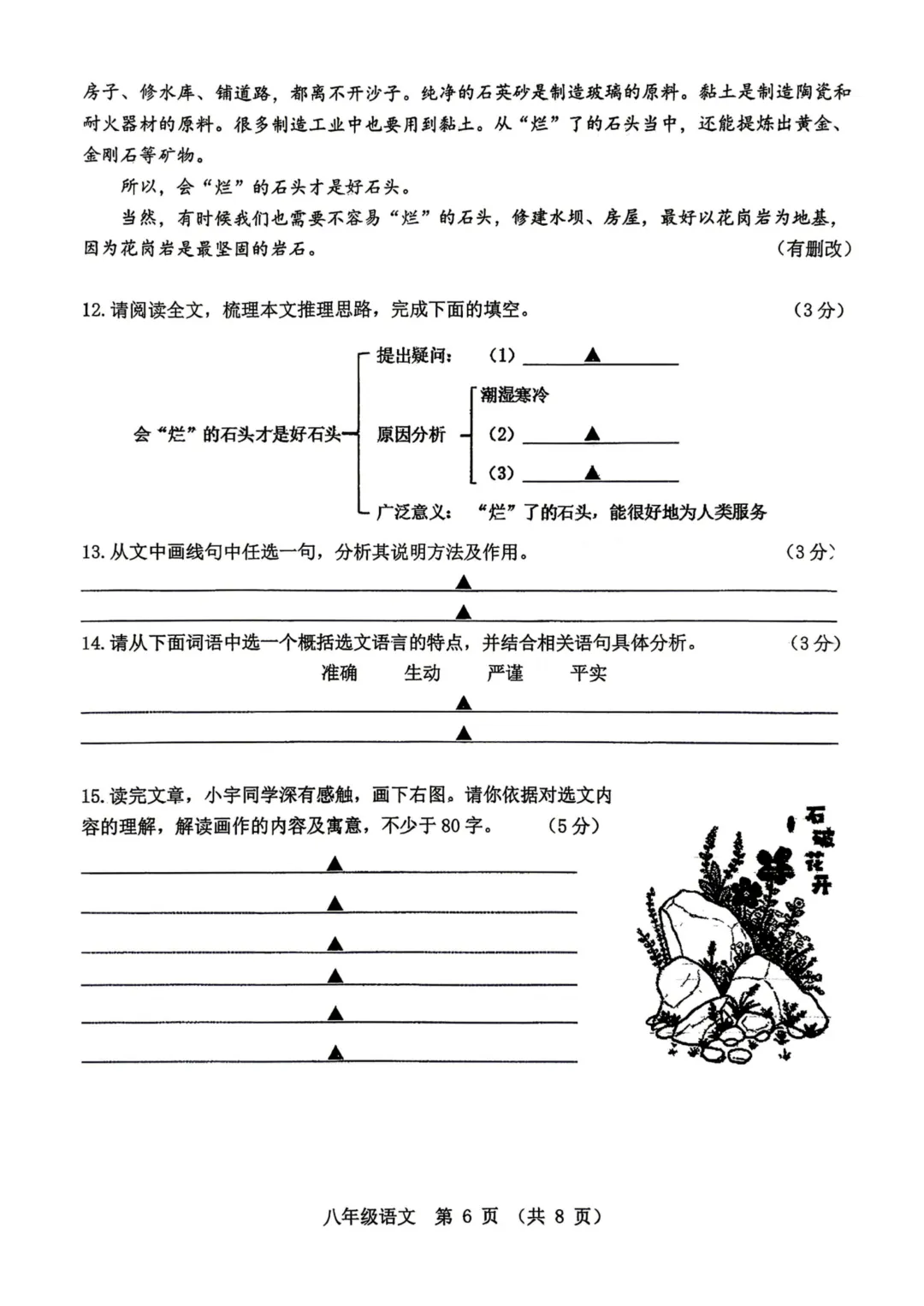 山大附中八年级下学期期中试卷【语文】试题及答案 第6张