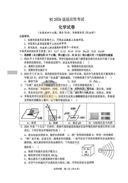 2026重庆指标到校真题完整版,建议收藏打印! 第18张